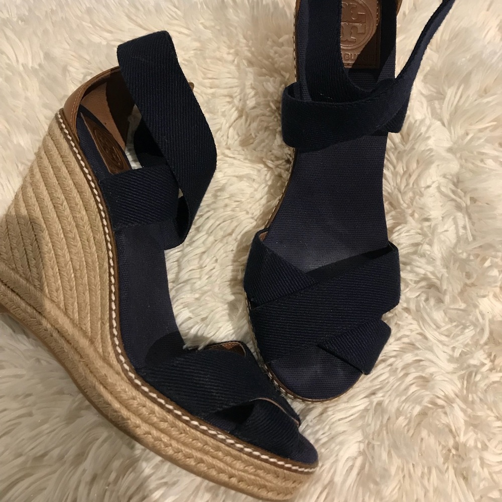 Tory Burch Navy wedge espadrilles -Adonis